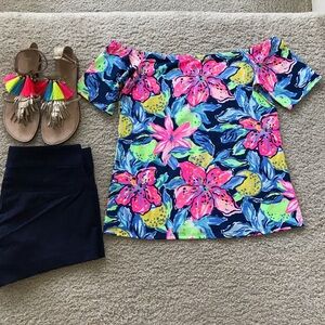 Lilly Pulitzer Floral Off-Shoulder Top - Pink, Blue, Green